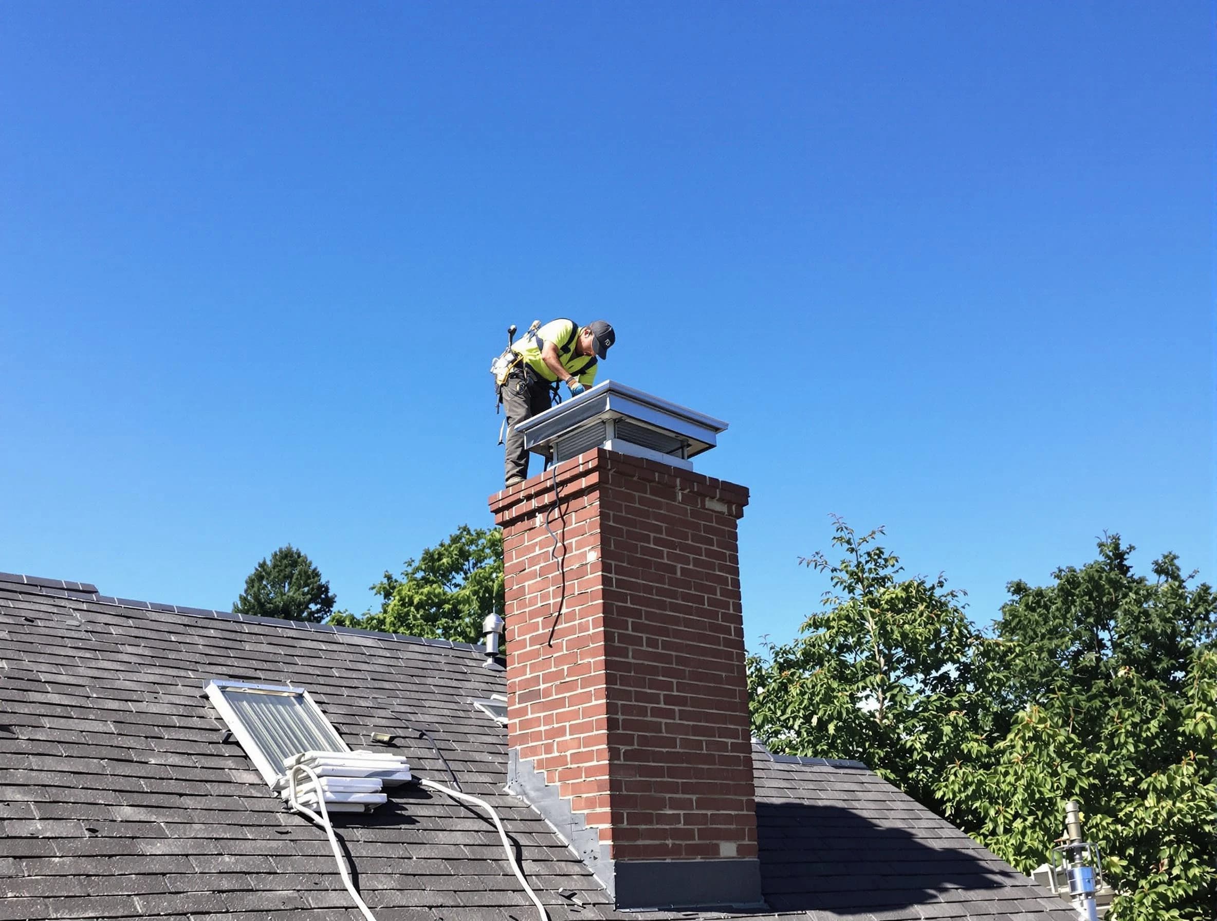 West Haven Chimney Sweep technician measuring a chimney cap in West Haven, UT