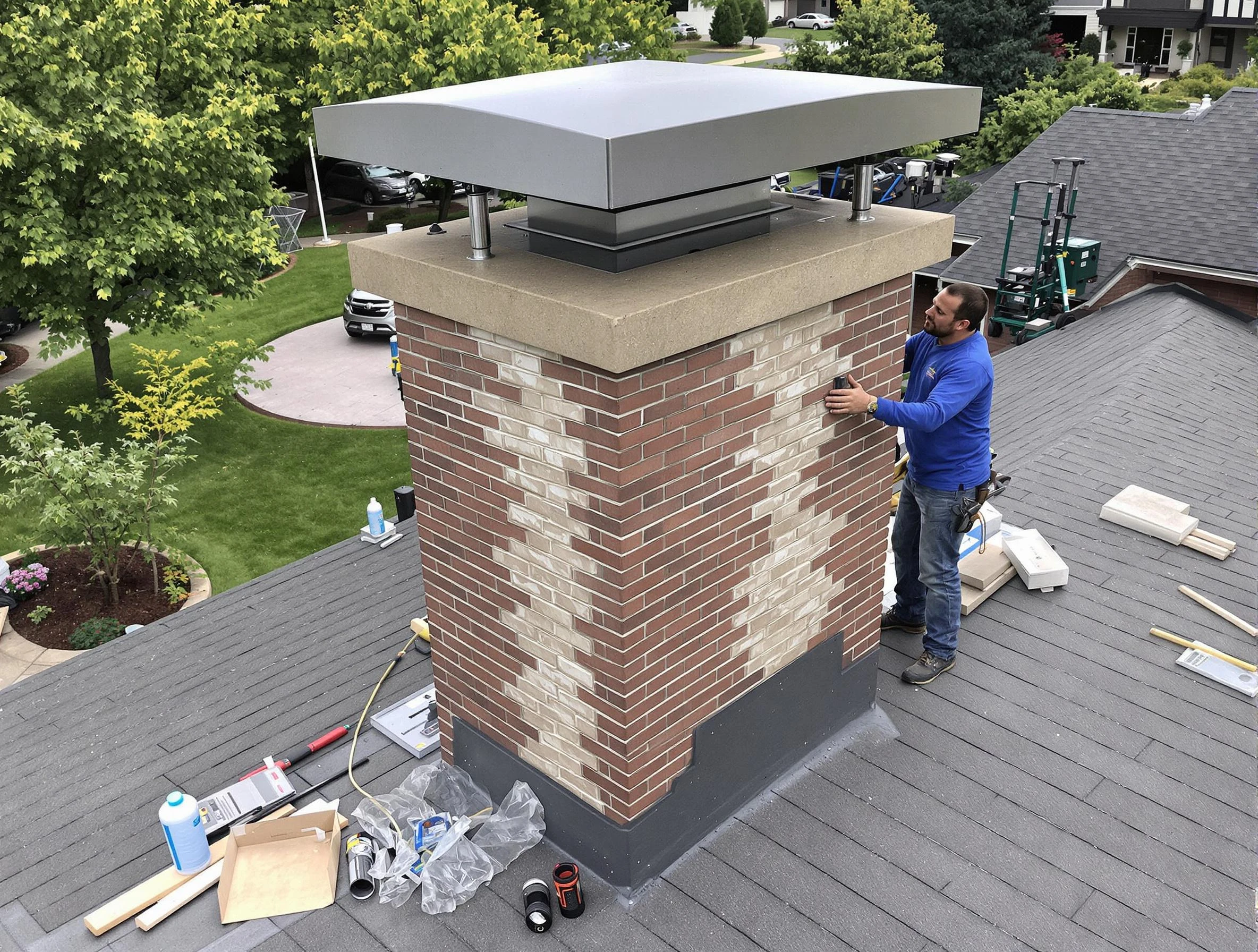 West Haven Chimney Sweep team working on a custom chimney remodel in West Haven, UT